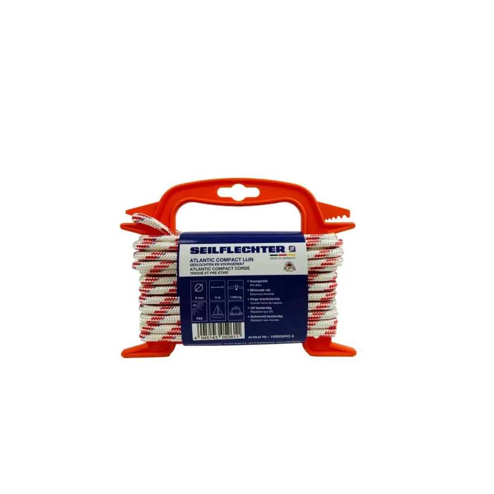 Seilflechter Atlantik Compakt 6 mm Ø val/schoot op haspel 10 meter wit/rood