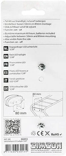 Simson Batterij Bagagedrager achterlicht Cliff