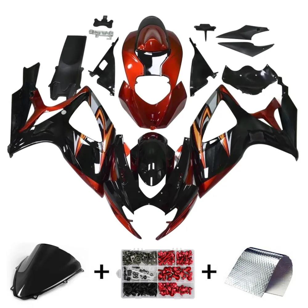 Amotopart 2006-2007 K6 GSXR 600/750 Suzuki Gloss Black & Orange Fairing Kit
