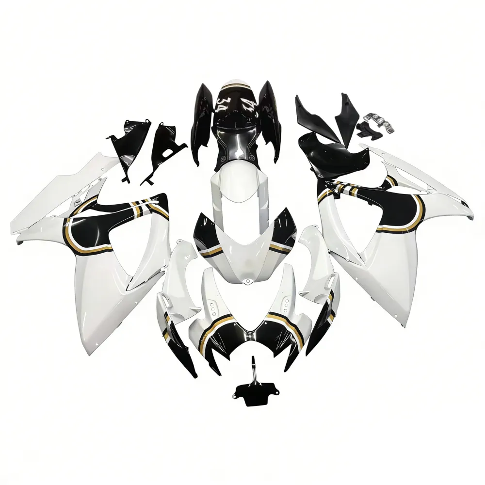 Amotopart 2006-2007 K6 GSXR 600/750 SUZUKI WIT MET BLACK LOGO BOOD KIT