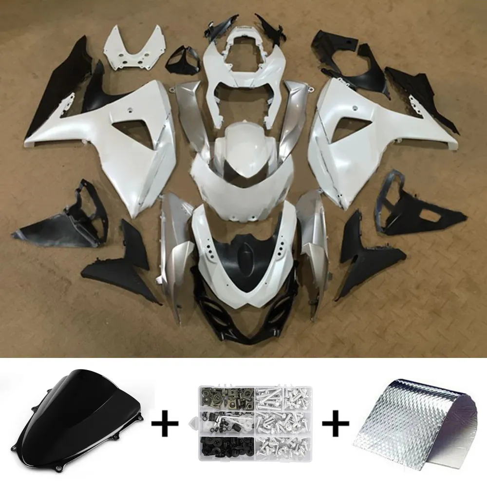 Amotopart 2009-2016 K9 GSXR1000 Suzuki White & Silver Fairing Kit