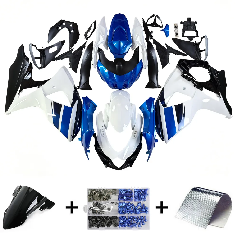 Amotopart 2009-2016 Suzuki GSXR1000 Fairing White & Blue Kit