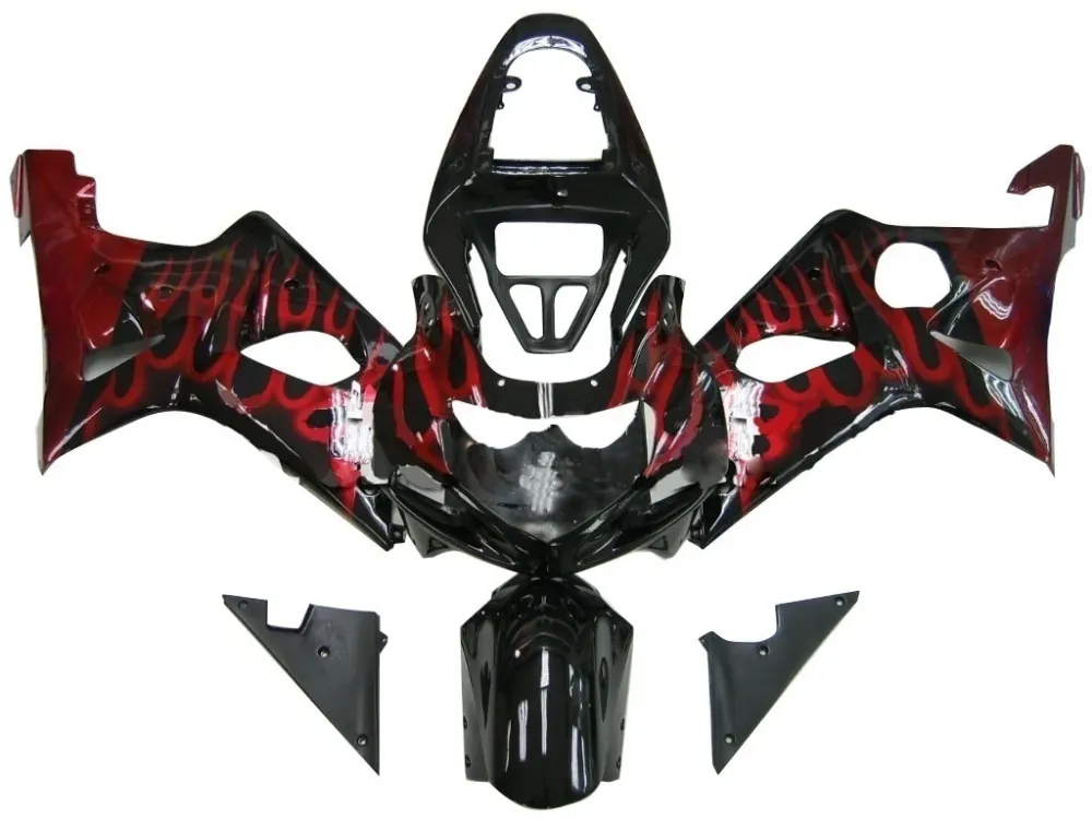 Amotopart kuip voor Suzuki GSXR1000 2000-2002, zwart&Red Flame Kit