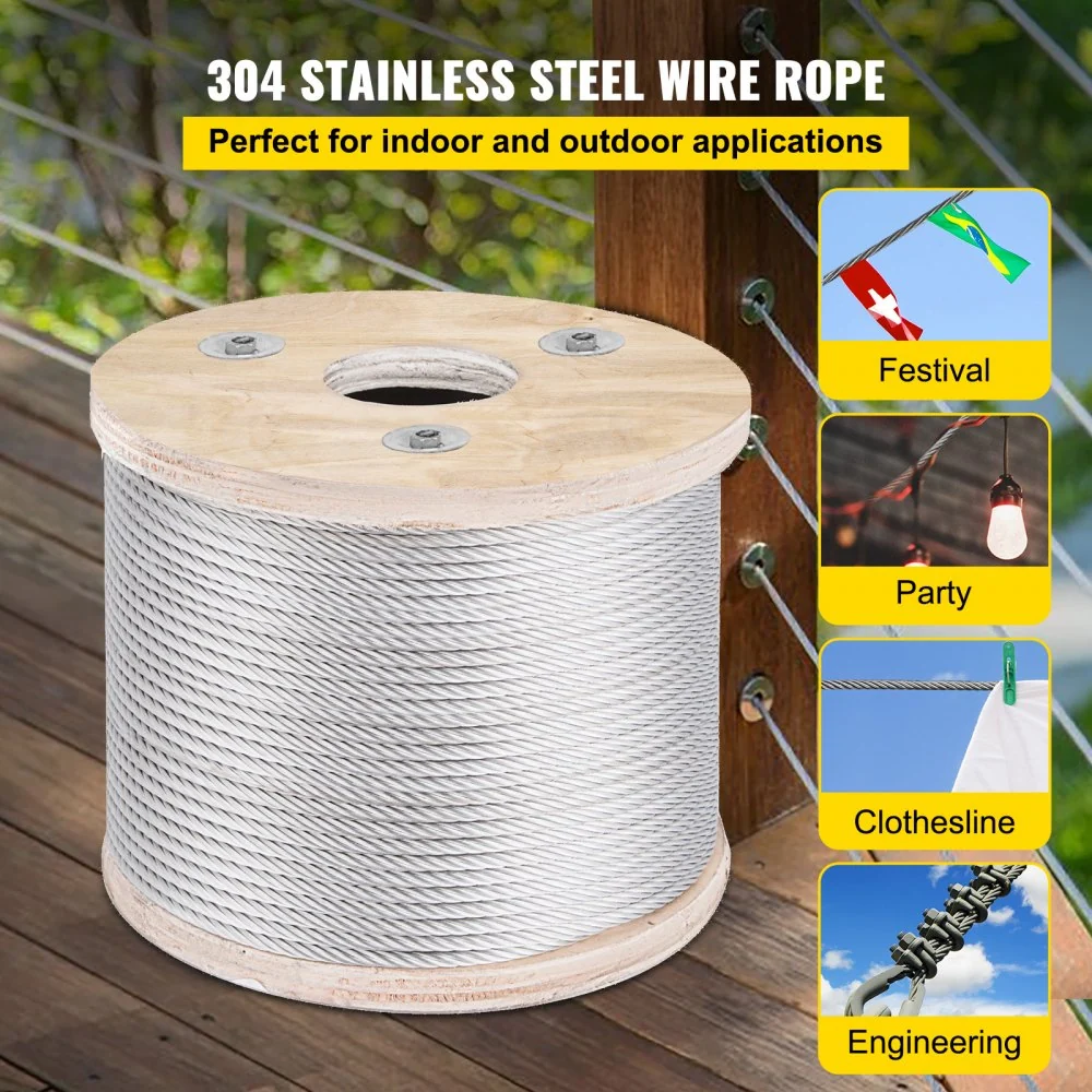 VEVOR 304 roestvrijstalen kabel 4,8 mm 7x19 staaldraad 76 m staalkabel staalkabel staalkabel voor balustrades, terrasplank...