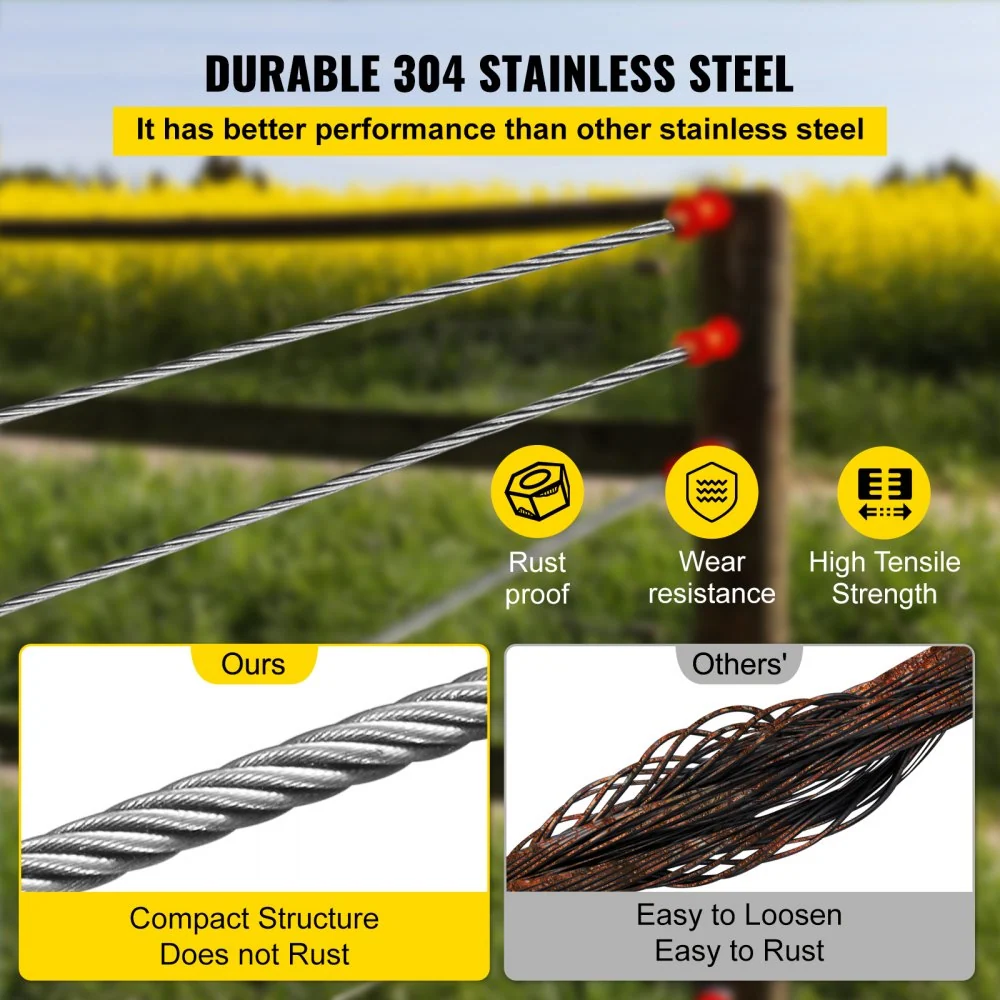 VEVOR 304 roestvrijstalen kabel 4,8 mm 7x19 staaldraad 76 m staalkabel staalkabel staalkabel voor balustrades, terrasplank...