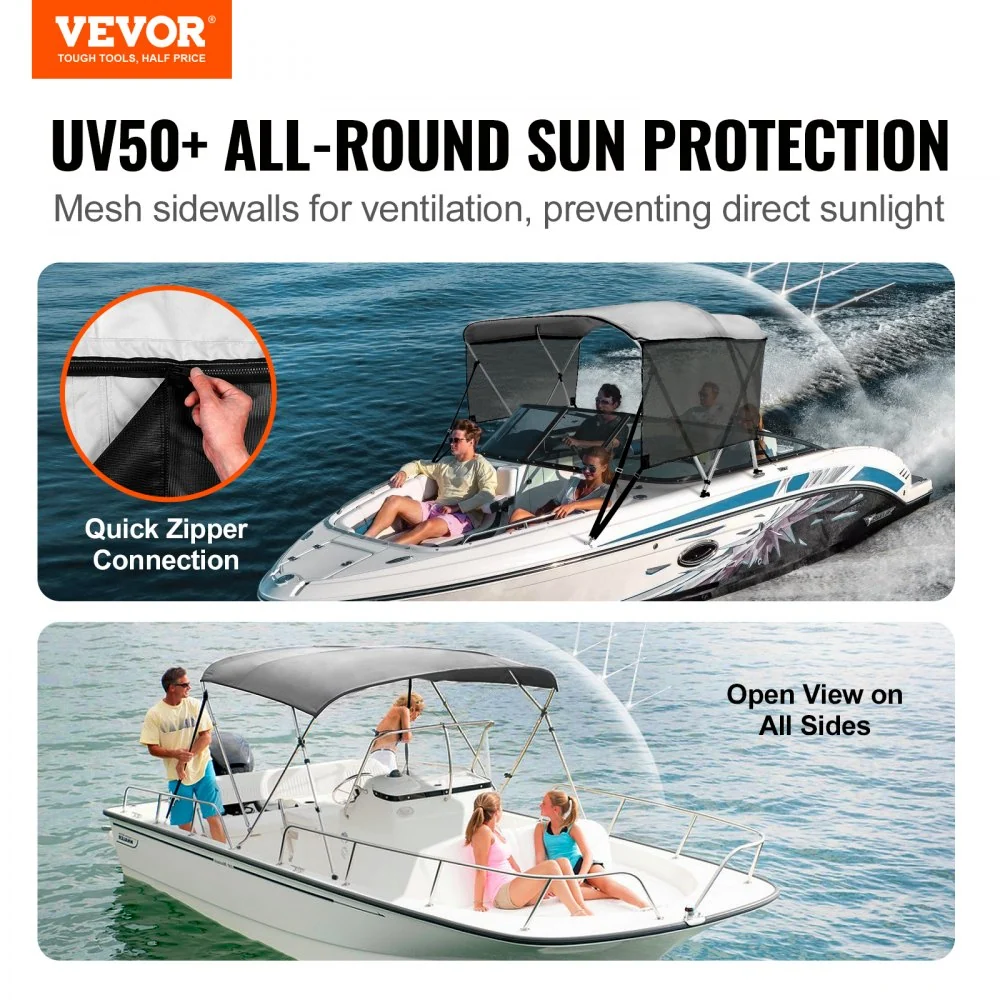 VEVOR 3-boogs bimini-top bootafdekking, 200-213 cm installatiebreedte 600D polyester luifel, bootluifel met verwijderbare...
