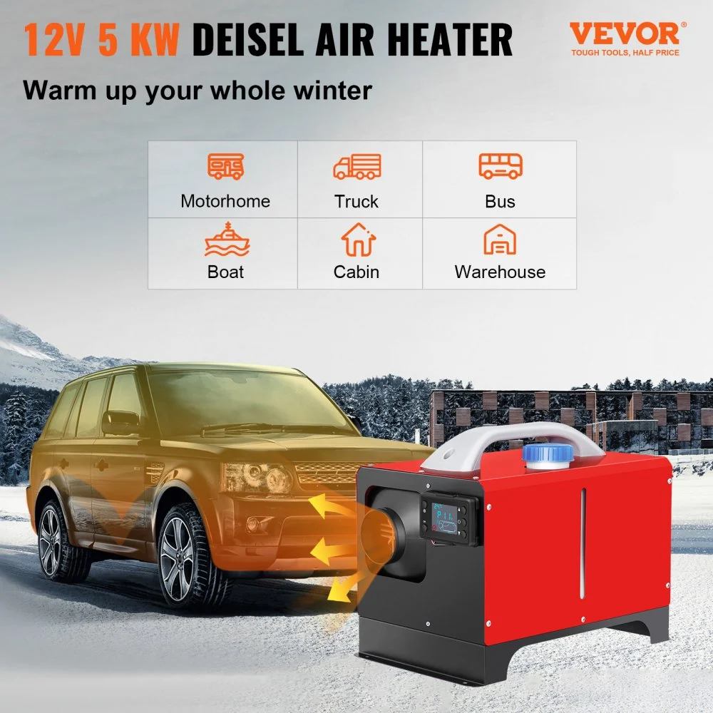 VEVOR Auto Diesel Luchtverwarmer 12V 5KW Standkachel Diesel van 1-Luchtuitlaatmet Diesel Heater met Afstandsbediening en L...