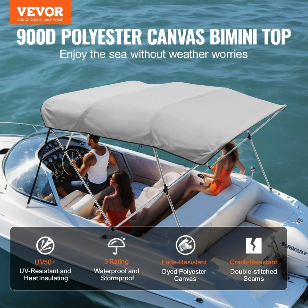 VEVOR 4 boog Bimini-top afdekzeil, 2310-2440 mm installatiebreedte 900D polyester luifel met frame van aluminiumlegering,...