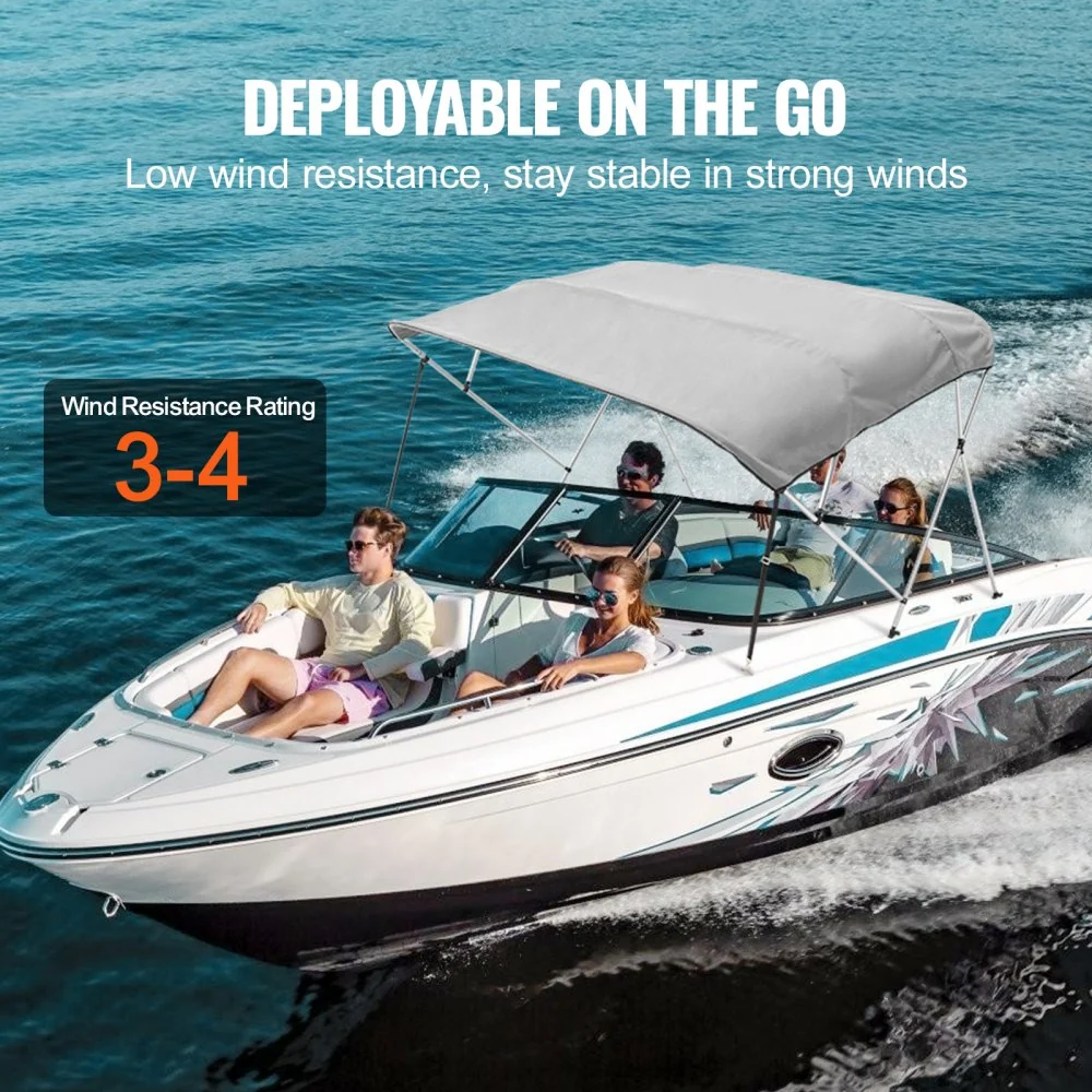 VEVOR 4 boog Bimini-top afdekzeil, 2310-2440 mm installatiebreedte 900D polyester luifel met frame van aluminiumlegering,...
