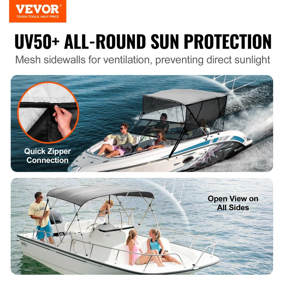 VEVOR 4 boog Bimini-top bootafdekking, 200-213 cm installatiebreedte 600D polyester luifel, bootluifel met verwijderbare m...