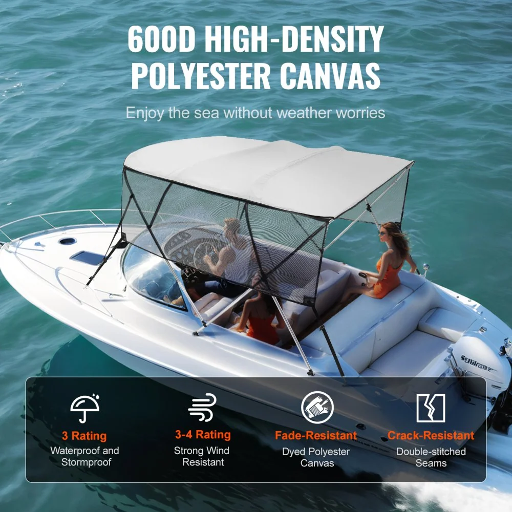 VEVOR 4 boog Bimini-top bootafdekking, 200-213 cm installatiebreedte 600D polyester luifel, bootluifel met verwijderbare m...