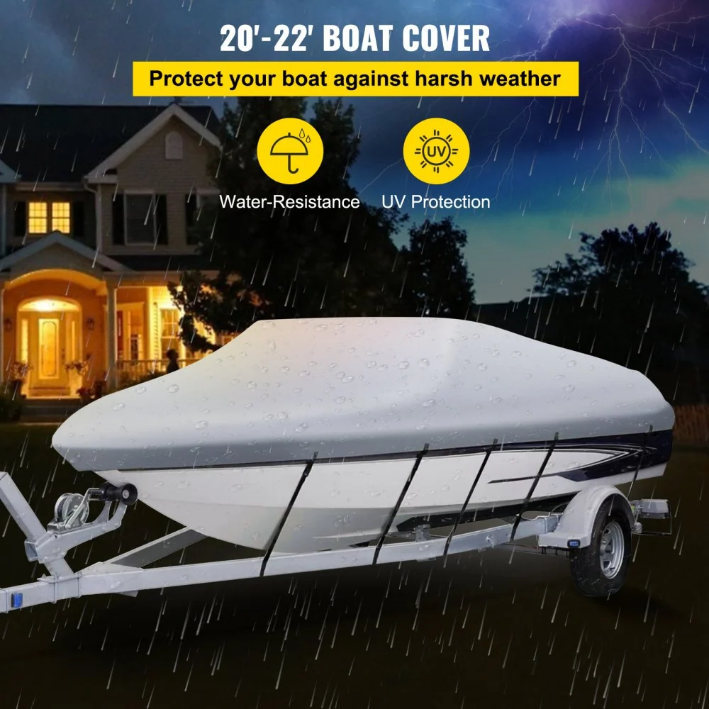 VEVOR Bootzeil Waterdicht 610-670cm Bootafdekzeil 600D Oxford-stof Waterdichte Bootafdekking met PVC-coating, Versterkte R...