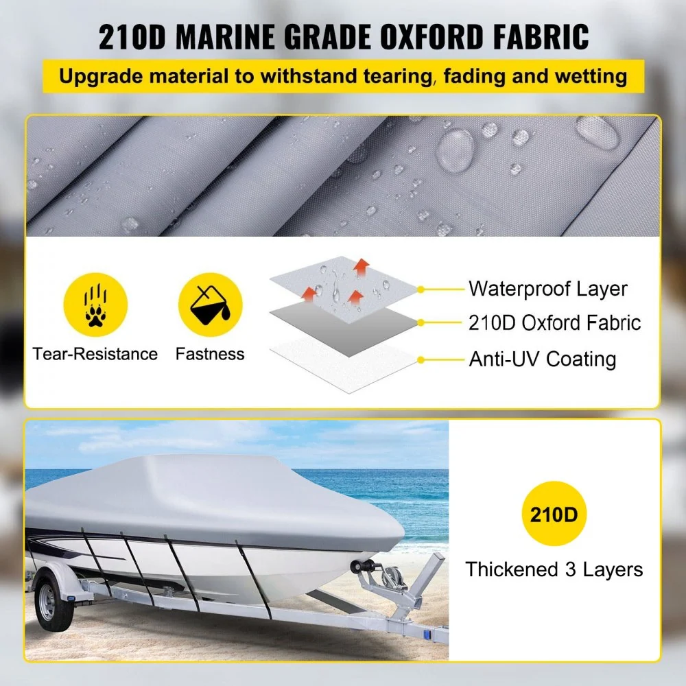 VEVOR Bootzeil Waterdicht 610-670cm Bootafdekzeil 600D Oxford-stof Waterdichte Bootafdekking met PVC-coating, Versterkte R...