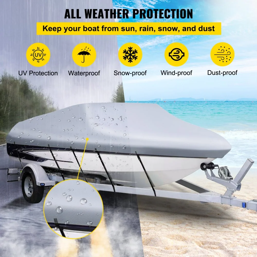 VEVOR Bootzeil Waterdicht 610-670cm Bootafdekzeil 600D Oxford-stof Waterdichte Bootafdekking met PVC-coating, Versterkte R...