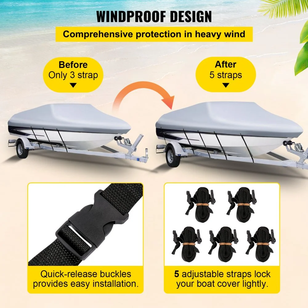 VEVOR Bootzeil Waterdicht 610-670cm Bootafdekzeil 600D Oxford-stof Waterdichte Bootafdekking met PVC-coating, Versterkte R...