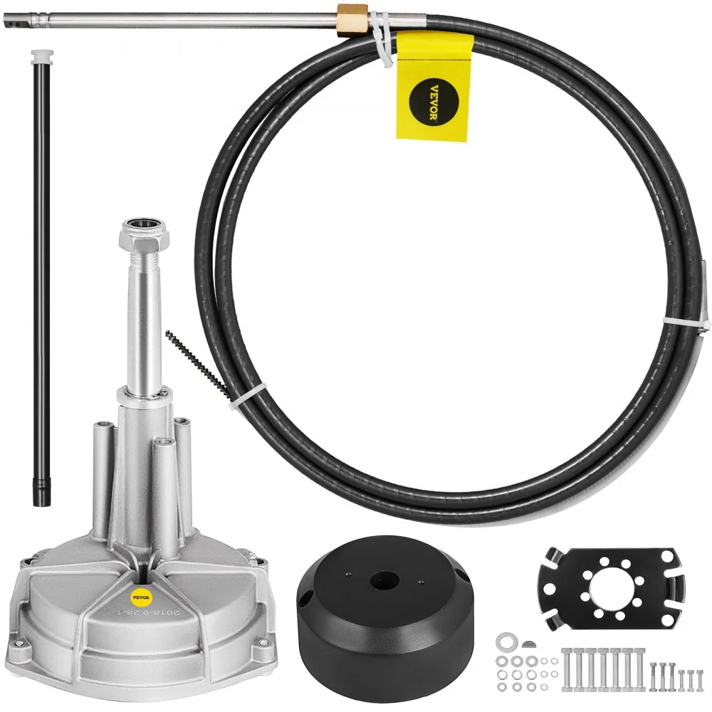 VEVOR buitenboordstuursysteemset, 4572 mm bootstuurkabel, standaard 3/4" taps toelopende as, legering maritiem stuursystee...