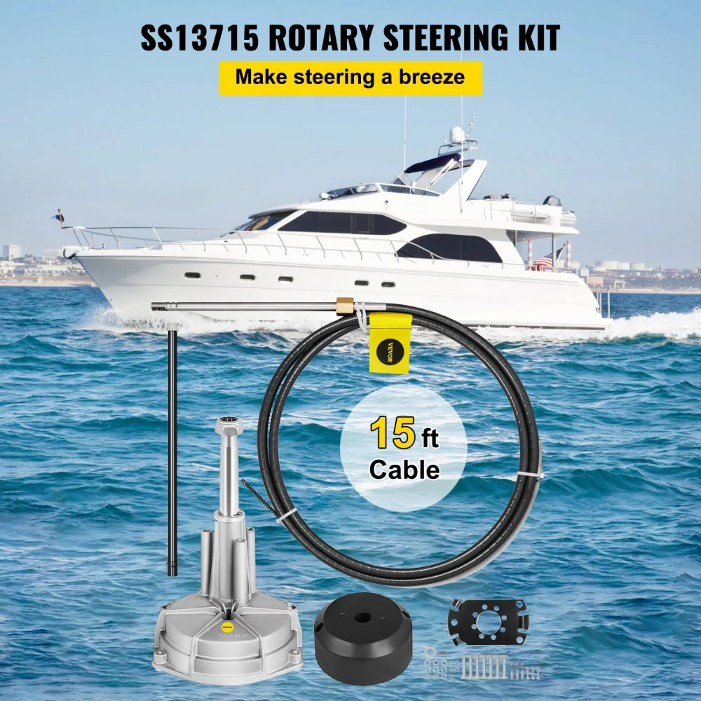 VEVOR buitenboordstuursysteemset, 4572 mm bootstuurkabel, standaard 3/4" taps toelopende as, legering maritiem stuursystee...