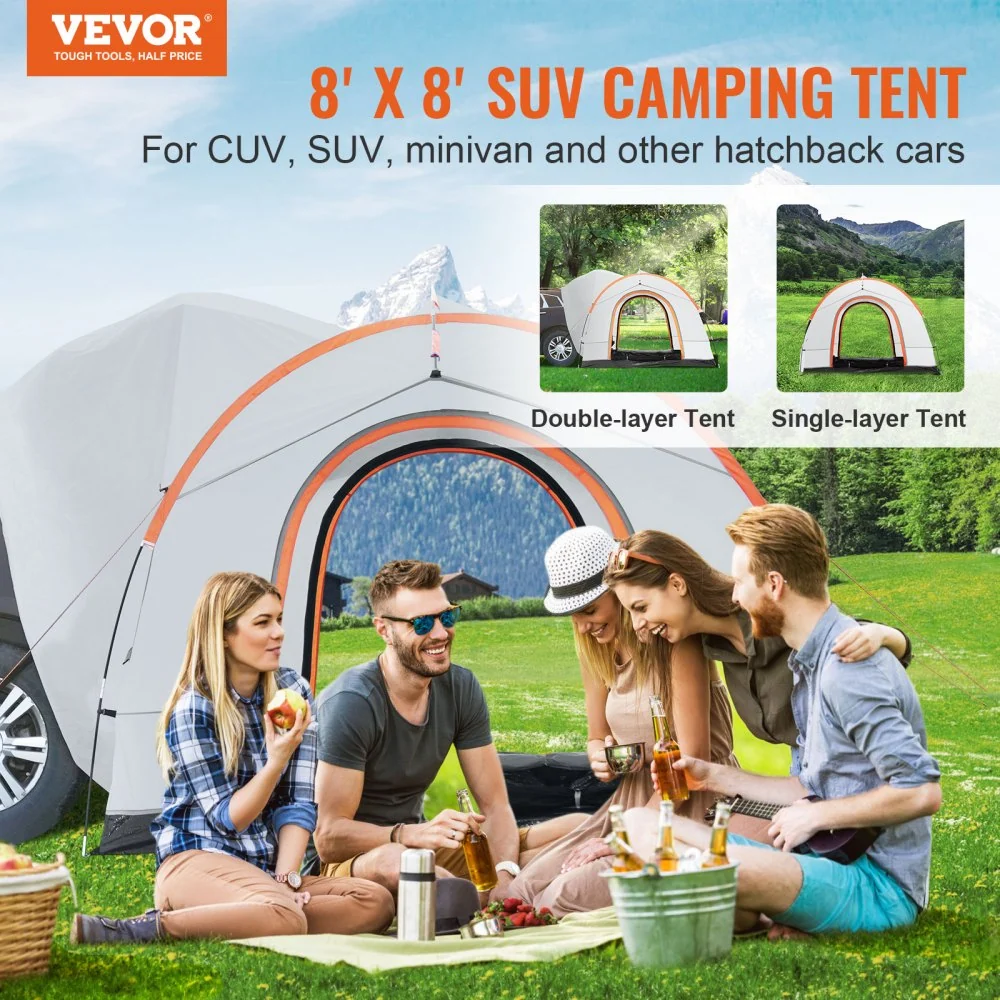 VEVOR daktent busluifel 240 x 240 x 230 cm, autotent achterklep inclusief dubbellaagse tent PU2000 mm daktent autodaktent...