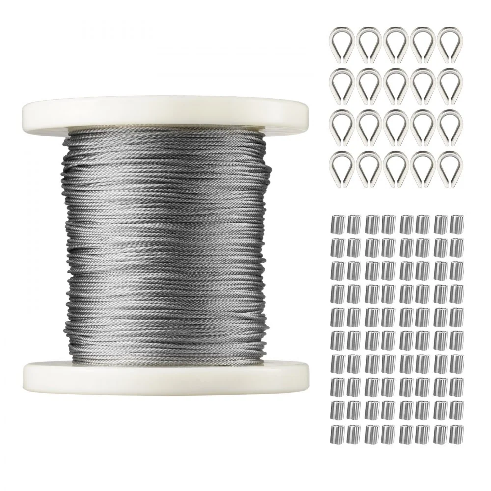 VEVOR draadkabel 100 mx 1,59 mm staalkabel roestvrij staalkabel 7x7 patroon roestvrij staaldraad roestvrij staal 304 trell...