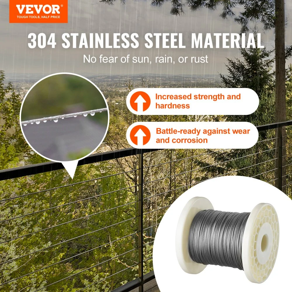 VEVOR draadkabel 100 mx 1,59 mm staalkabel roestvrij staalkabel 7x7 patroon roestvrij staaldraad roestvrij staal 304 trell...