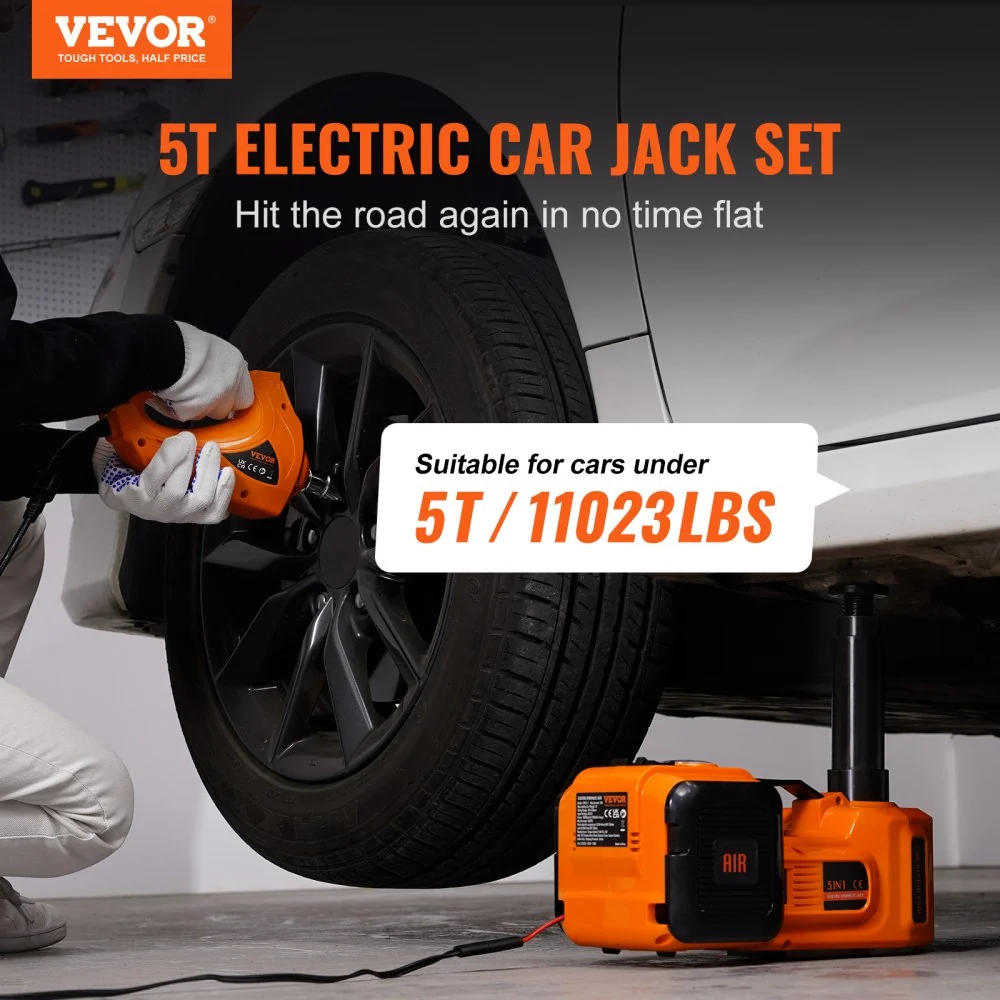 VEVOR Elektrische Hydraulische Jack 5t 12V Slagmoersleutel Opblaaspomp