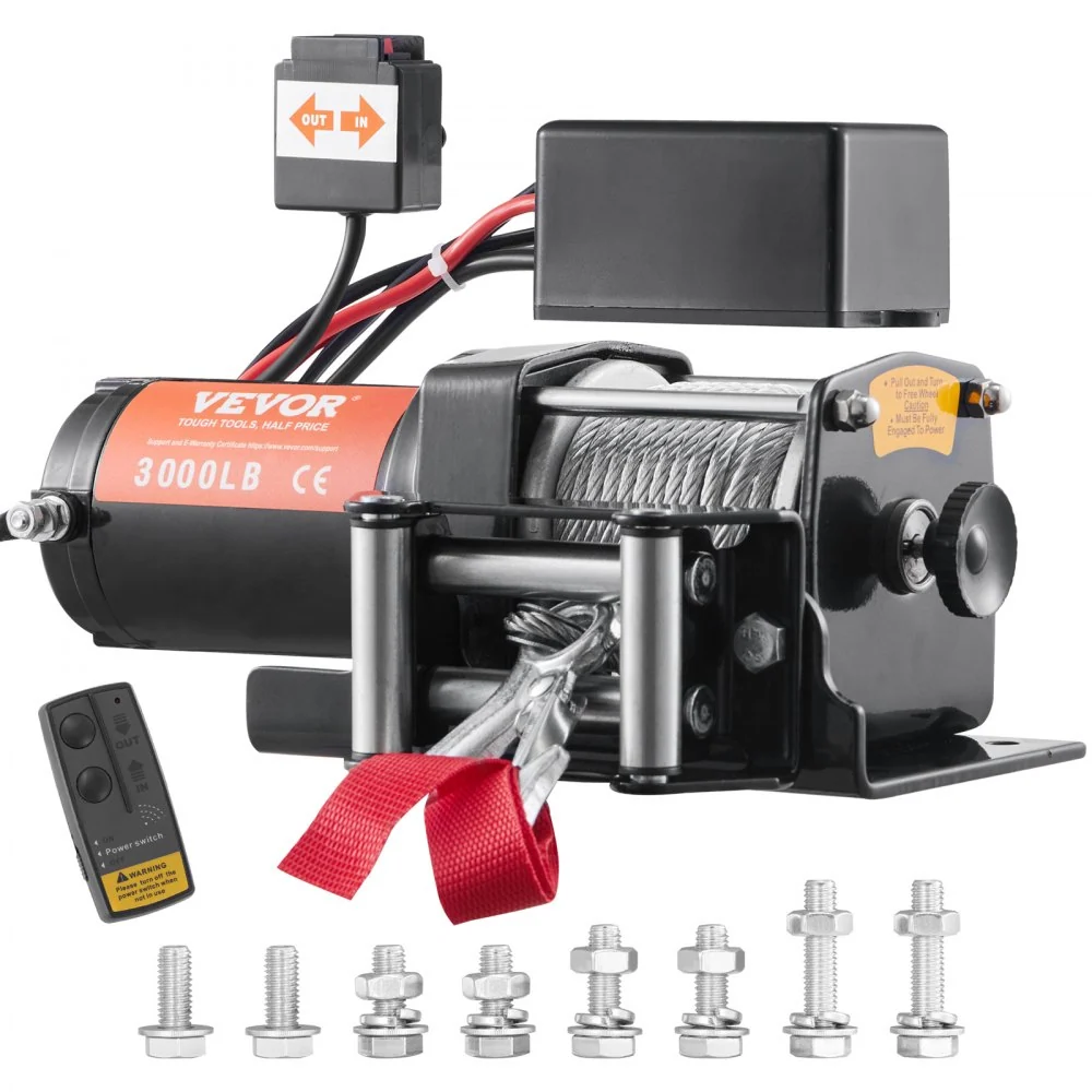 VEVOR Elektrische Lier 12V Winch 3000lbs/1361kg Offroad Motor Lierkabel Elektrische Lier Staalkabel met Draadloze Afstands...