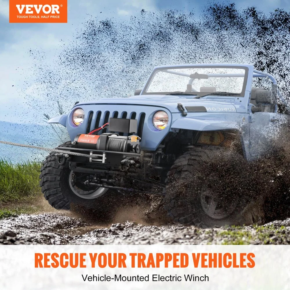 VEVOR Elektrische Lier 12V Winch 3000lbs/1361kg Offroad Motor Lierkabel Elektrische Lier Staalkabel met Draadloze Afstands...