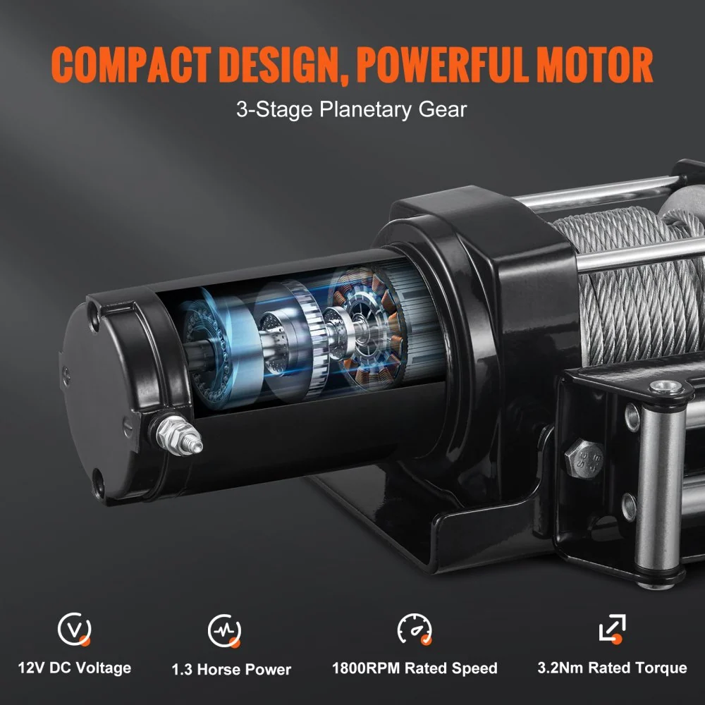 VEVOR Elektrische Lier 12V Winch 3000lbs/1361kg Offroad Motor Lierkabel Elektrische Lier Staalkabel met Draadloze Afstands...