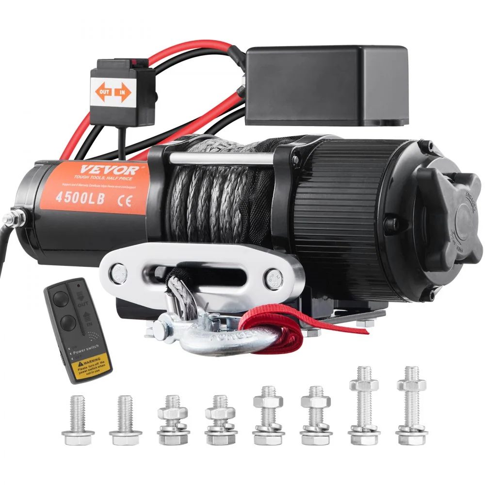 VEVOR Elektrische Lier 12V Winch 4500lbs/2041kg Offroad Motor Lier Kabel Elektrische Lier Nylon Touw met Draadloze Afstand...