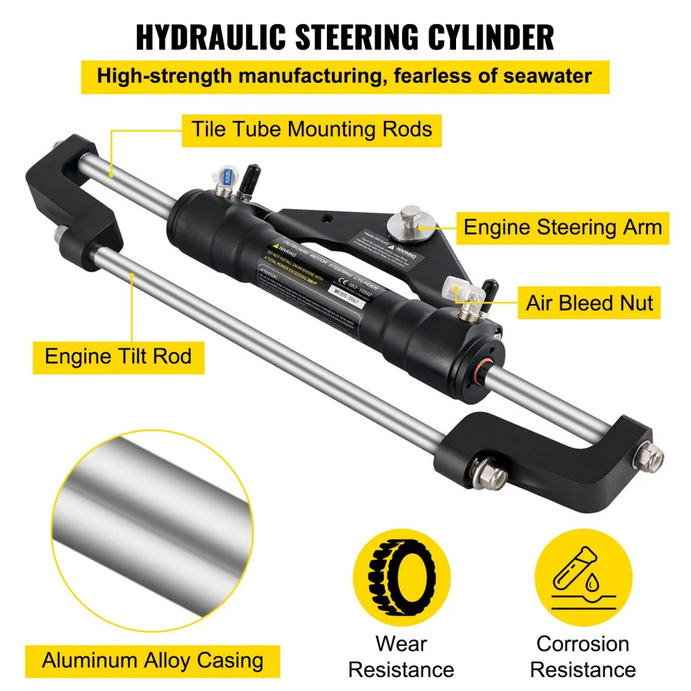 VEVOR hydraulische bootstuurset 300 pk hydraulische stuurset Stuurpomp Cilinderwiel 24ft slang Hydraulische stuurafdichtin...