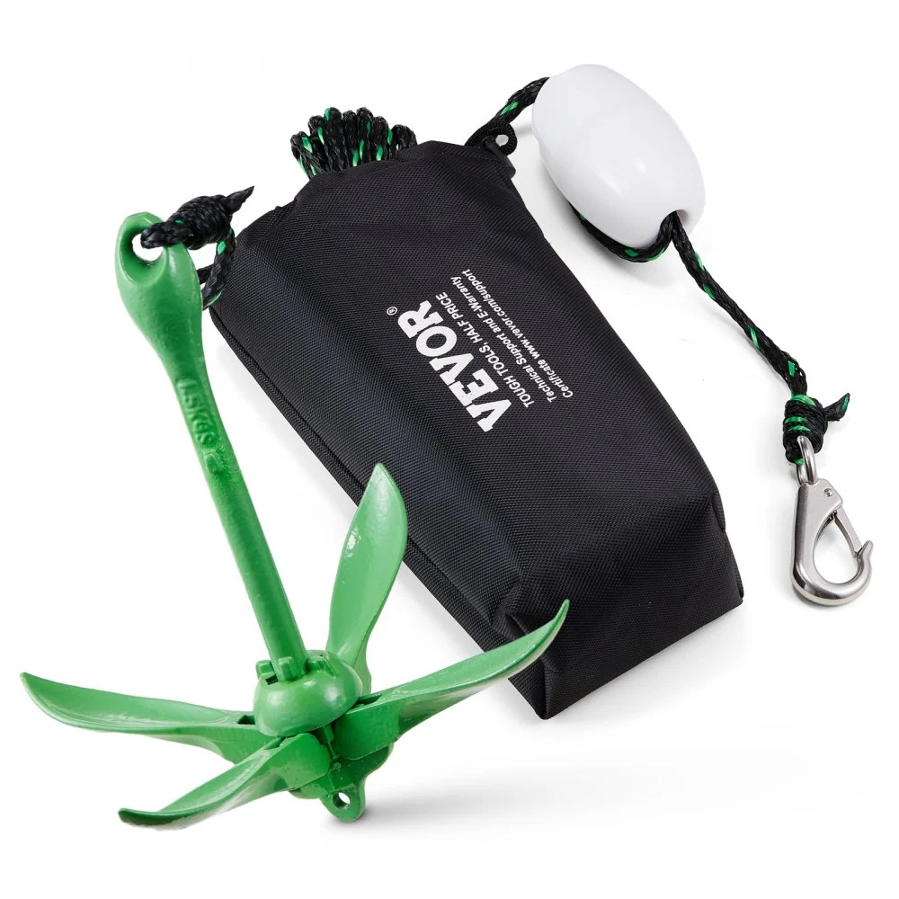 VEVOR Kajakankerset, 3,5 lbs paddleboard-ankerset met 8 m touw en boei, opvouwbaar anker voor kleine boten met opbergtas e...