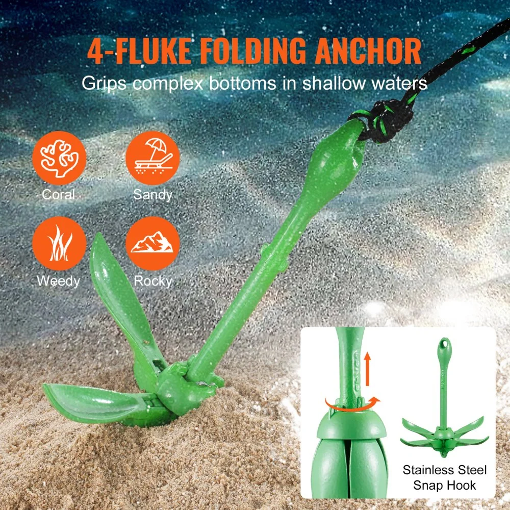 VEVOR Kajakankerset, 3,5 lbs paddleboard-ankerset met 8 m touw en boei, opvouwbaar anker voor kleine boten met opbergtas e...