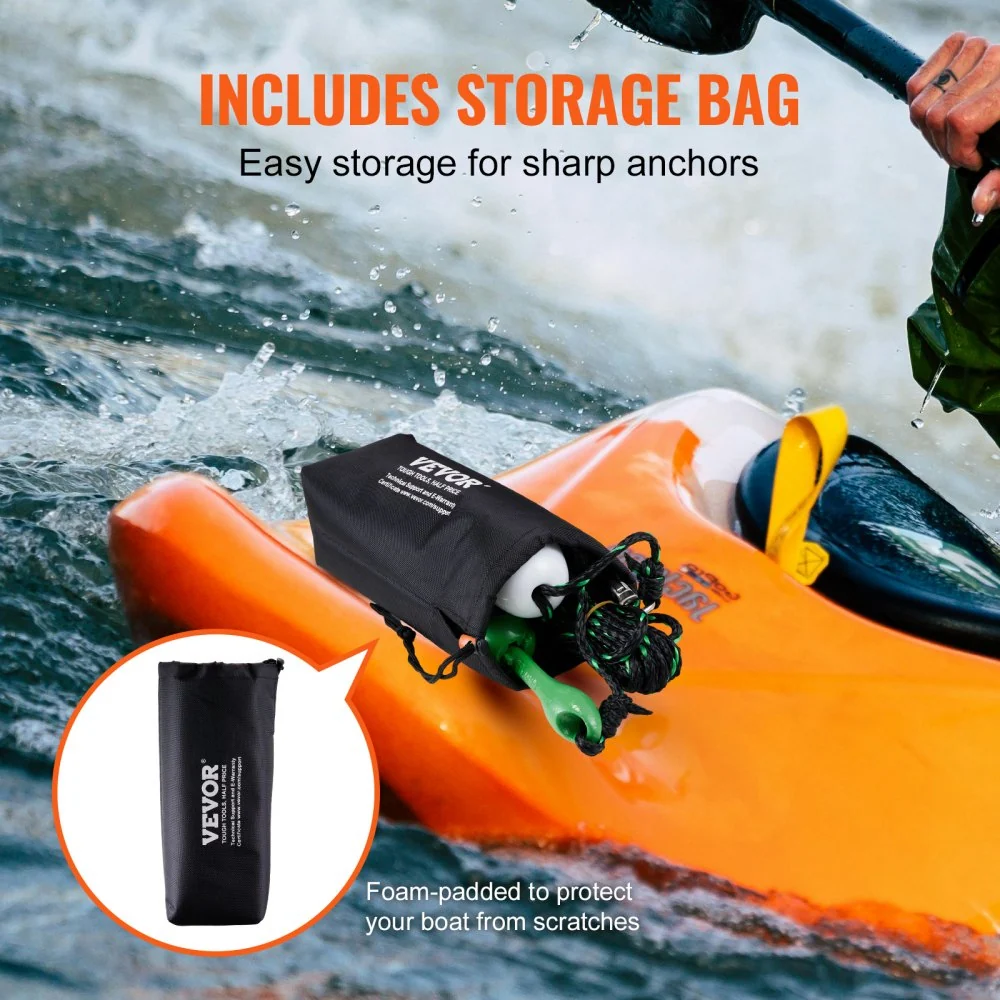 VEVOR Kajakankerset, 3,5 lbs paddleboard-ankerset met 8 m touw en boei, opvouwbaar anker voor kleine boten met opbergtas e...