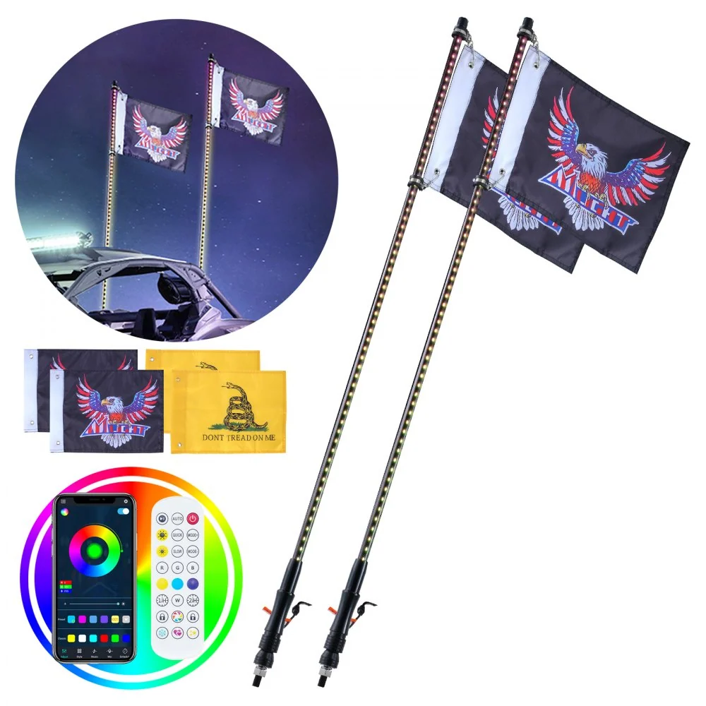 VEVOR LED zweeplamp 2 stuks RGB antennelamp vlag afstandsbediening app 91cm