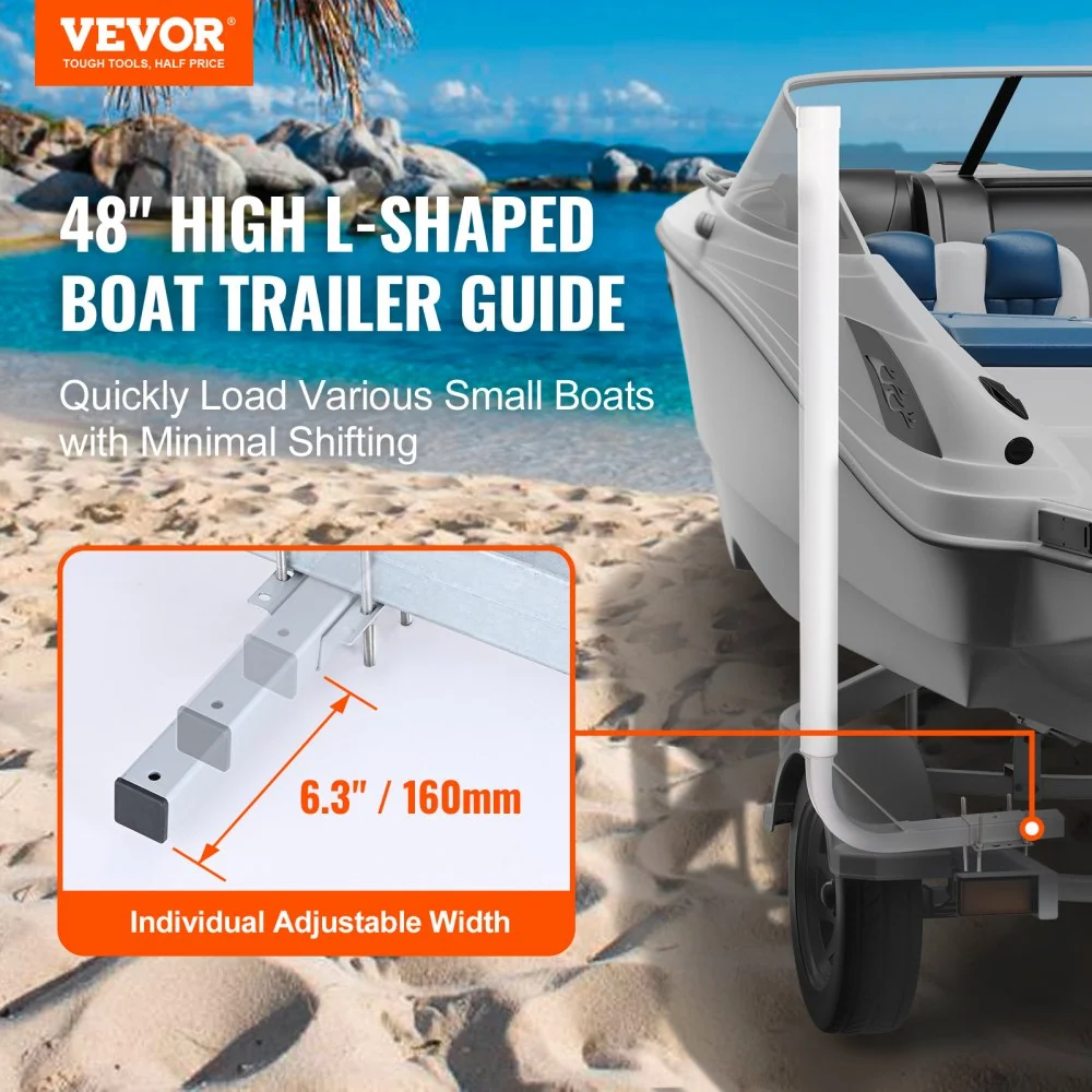 VEVOR L-vorm 1,2 m trailerpaal Boottrailer Instructies Cranksteun Bootgeleider, 16 cm verstelbare breedte Boottrailer Guid...