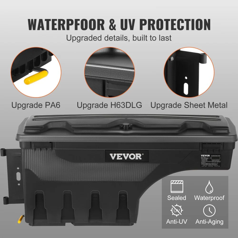 VEVOR Opbergdoos voor vrachtwagenbed, afsluitbare draaikoffer, 25L ABS wielkastgereedschapskist, waterdicht en duurzaam, c...
