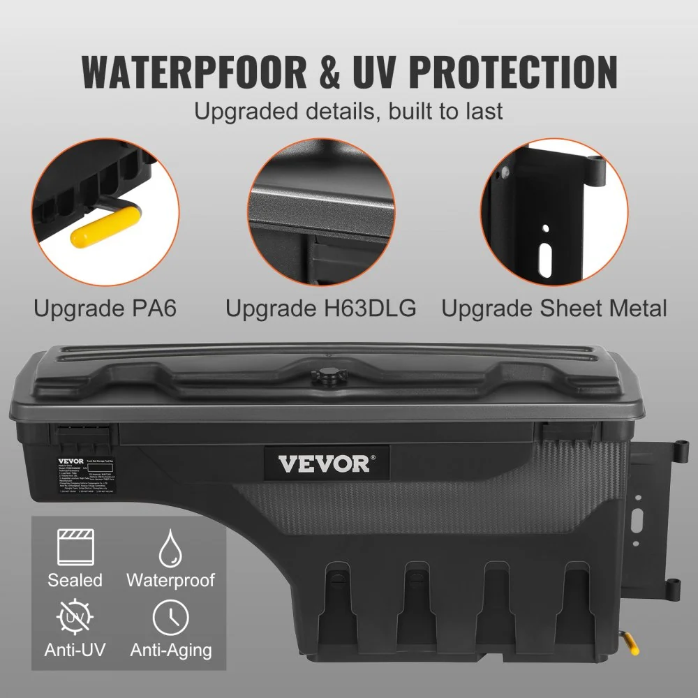 VEVOR Opbergdoos voor vrachtwagenbed, afsluitbare draaikoffer, 25L ABS wielkastgereedschapskist, waterdicht en duurzaam, c...