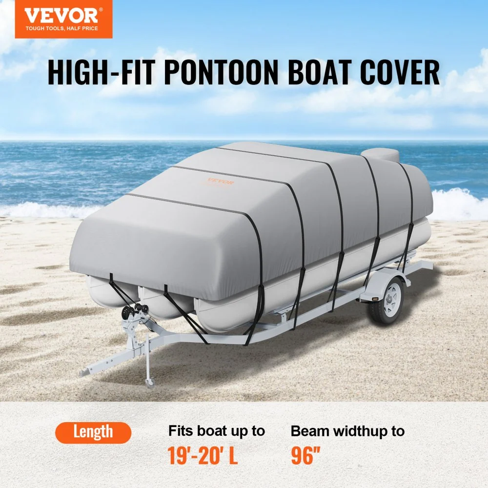 VEVOR pontonboothoes, 220-240" waterdichte trailerbare pontonhoes, 800D Marine Grade PU Oxford-stof, met motorhoes, 16 win...