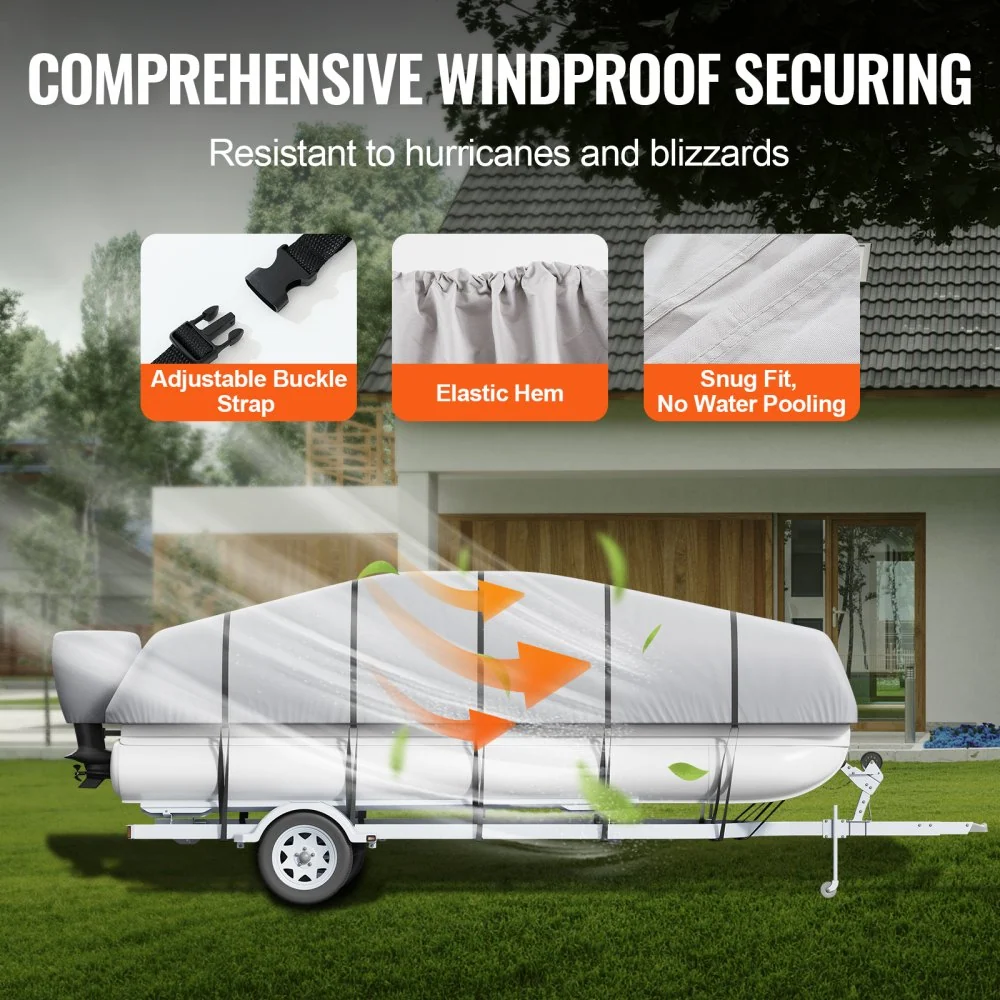 VEVOR pontonboothoes, 220-240" waterdichte trailerbare pontonhoes, 800D Marine Grade PU Oxford-stof, met motorhoes, 16 win...