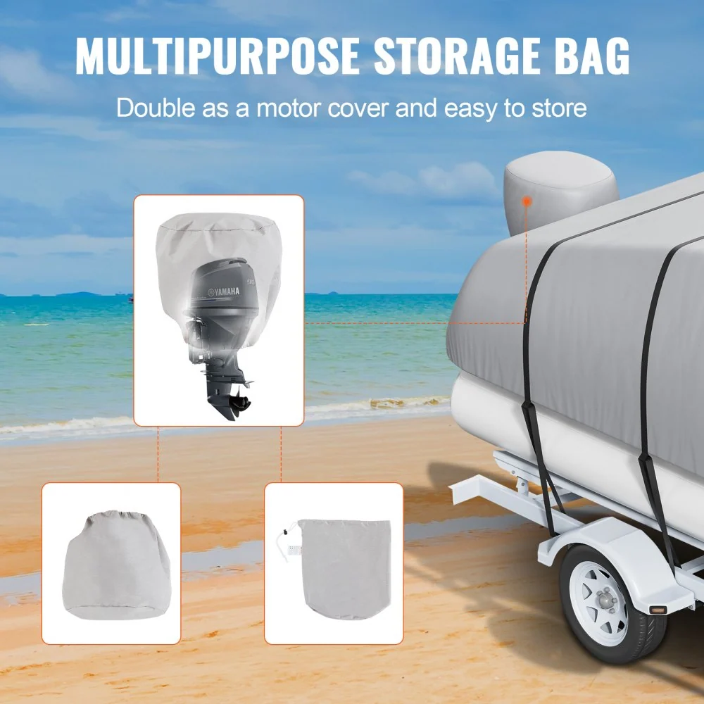 VEVOR pontonboothoes, 220-240" waterdichte trailerbare pontonhoes, 800D Marine Grade PU Oxford-stof, met motorhoes, 16 win...