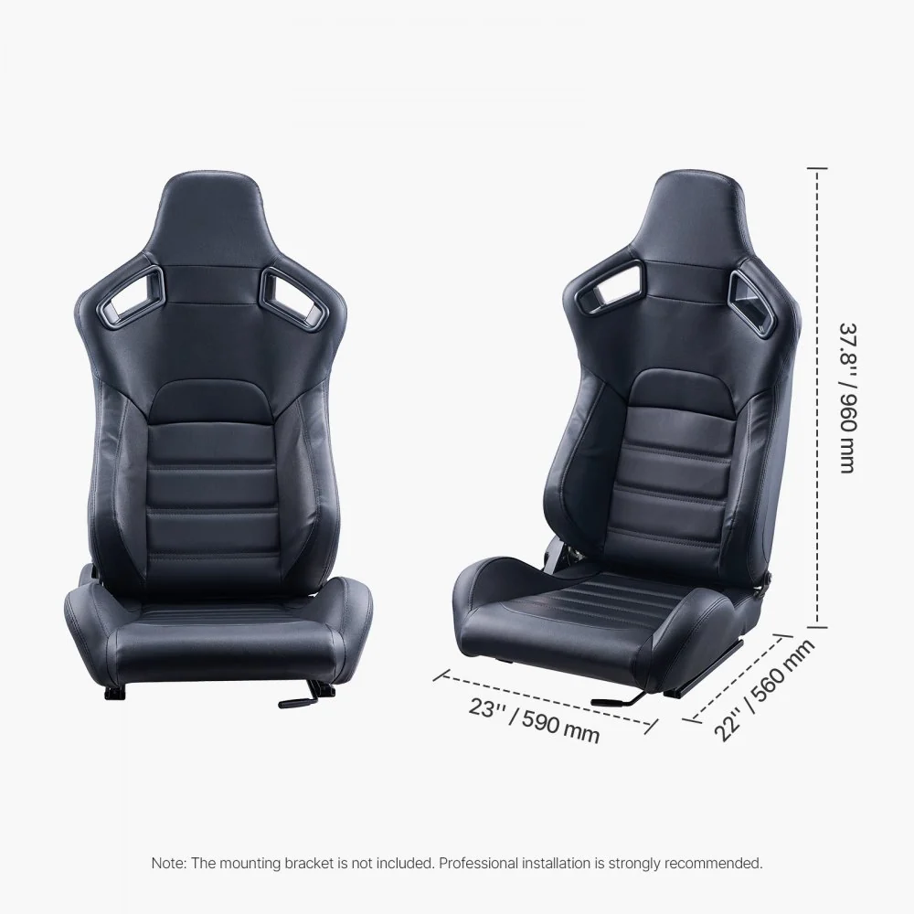 VEVOR 2 Racing Seat Racestoel PVC Leer Q235B Slider Cockpit Zwart Verstelbaar