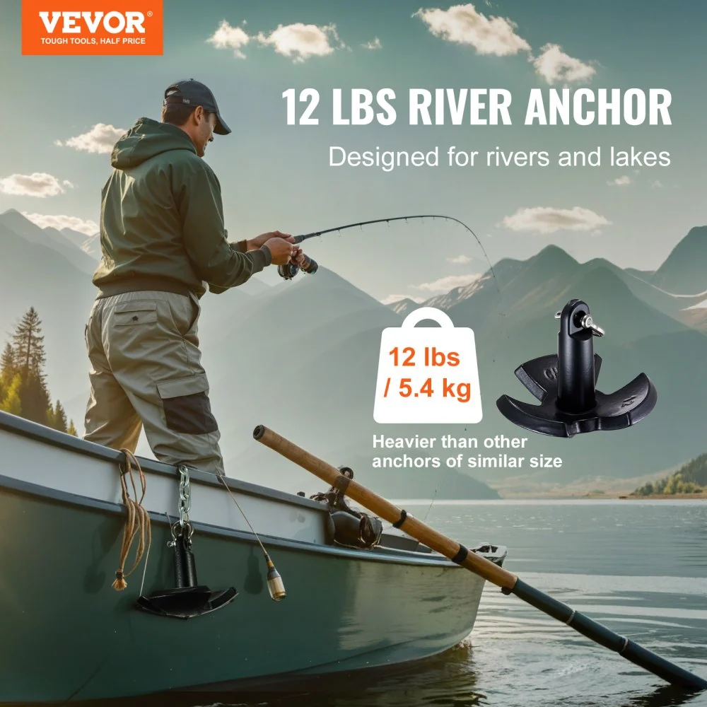 VEVOR rivieranker gietijzeren bootanker met zwarte vinylcoating en beugel 5,4 kg, paddenstoelanker van maritieme kwaliteit...