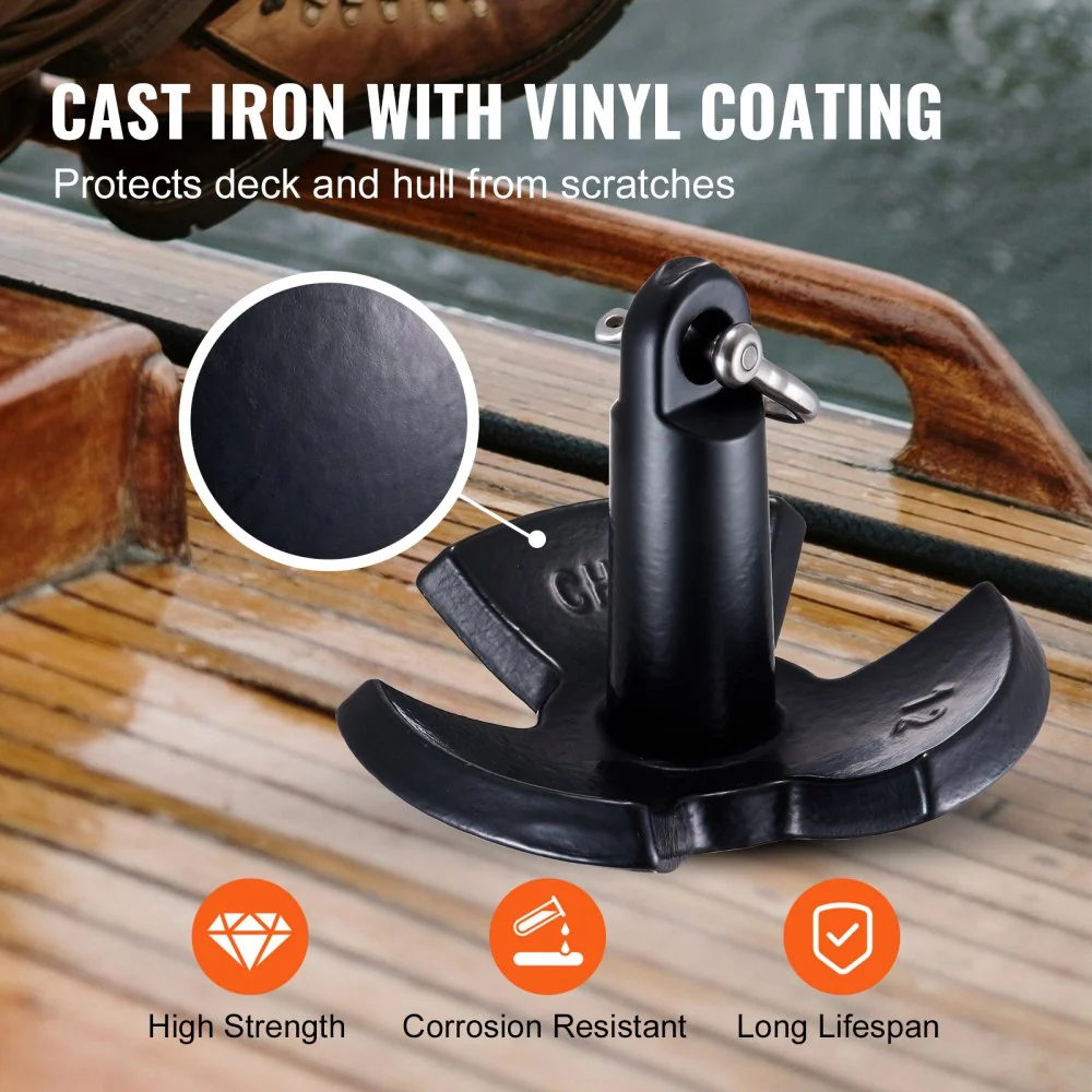 VEVOR rivieranker gietijzeren bootanker met zwarte vinylcoating en beugel 5,4 kg, paddenstoelanker van maritieme kwaliteit...