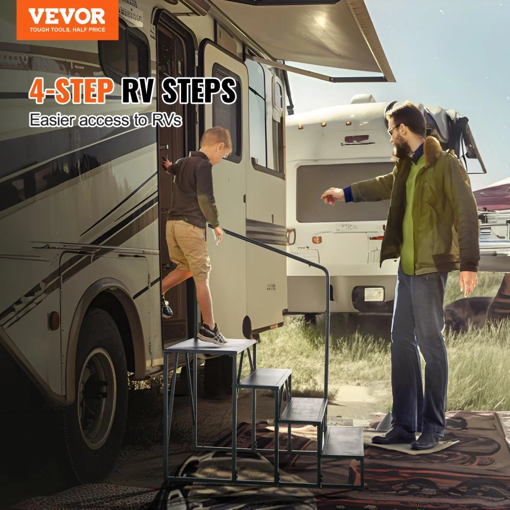 VEVOR RV-trappen, 4 treden voor campers, draagvermogen van 200 kg, verdikt koolstofstaal met leuning, antislip treden voor...
