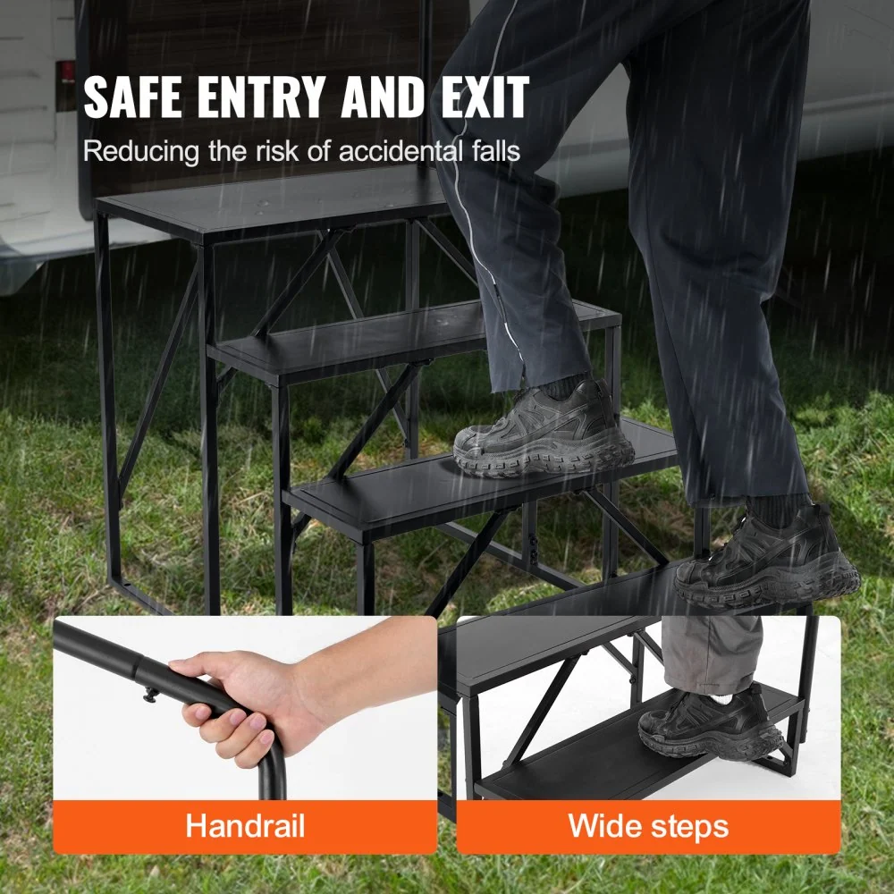 VEVOR RV-trappen, 4 treden voor campers, draagvermogen van 200 kg, verdikt koolstofstaal met leuning, antislip treden voor...