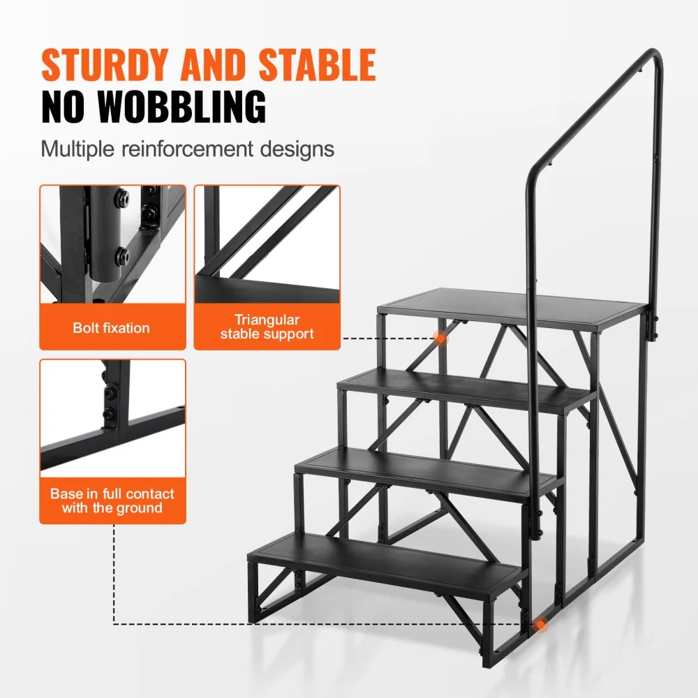 VEVOR RV-trappen, 4 treden voor campers, draagvermogen van 200 kg, verdikt koolstofstaal met leuning, antislip treden voor...