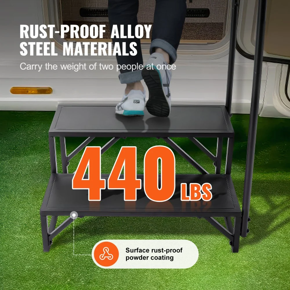 VEVOR RV-trappen, 2 treden voor campers, draagvermogen van 200 kg, verdikt koolstofstaal met leuning, antislip treden voor...