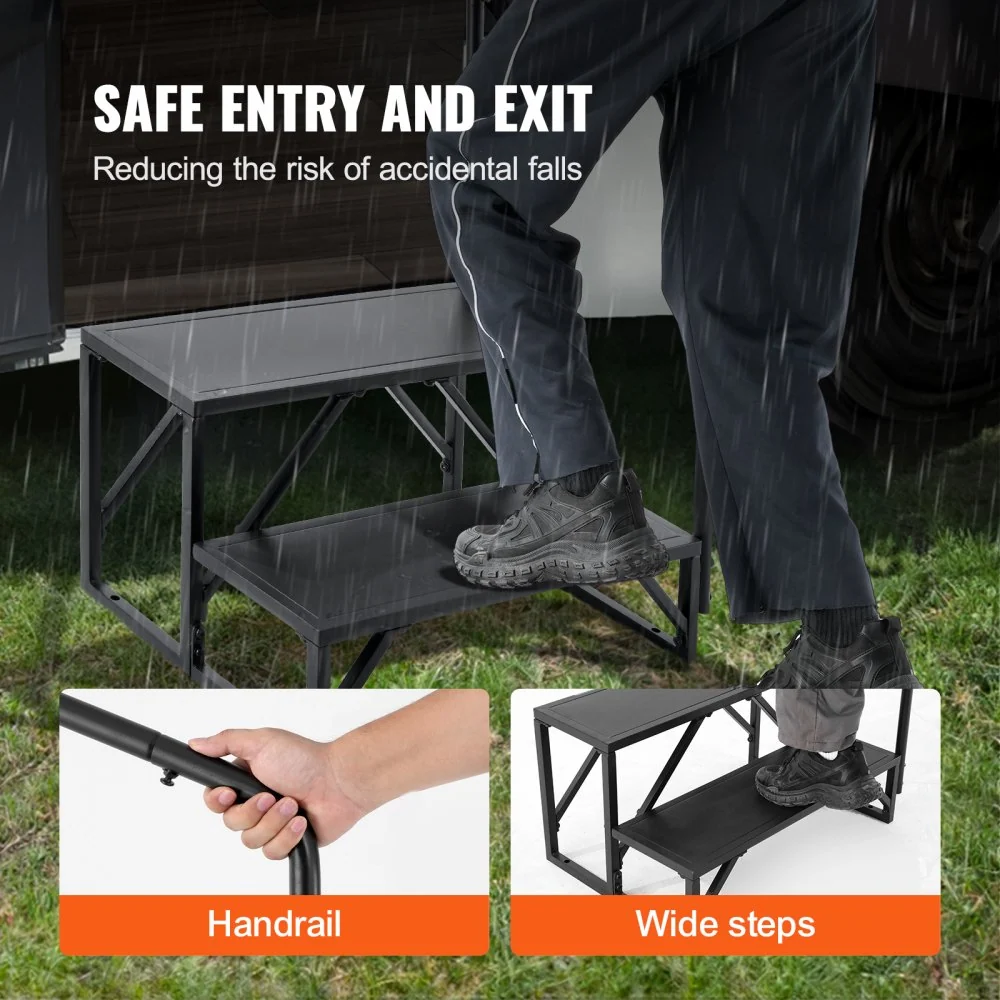 VEVOR RV-trappen, 2 treden voor campers, draagvermogen van 200 kg, verdikt koolstofstaal met leuning, antislip treden voor...