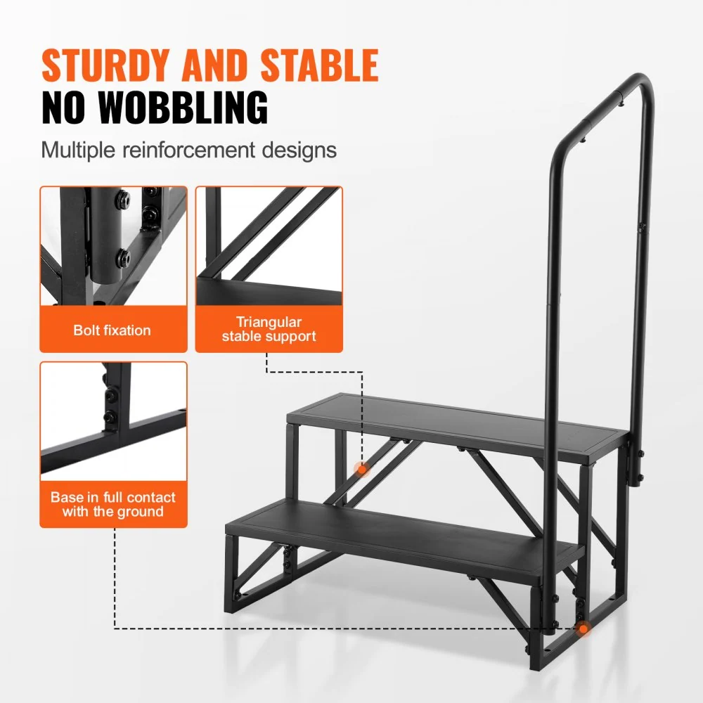 VEVOR RV-trappen, 2 treden voor campers, draagvermogen van 200 kg, verdikt koolstofstaal met leuning, antislip treden voor...