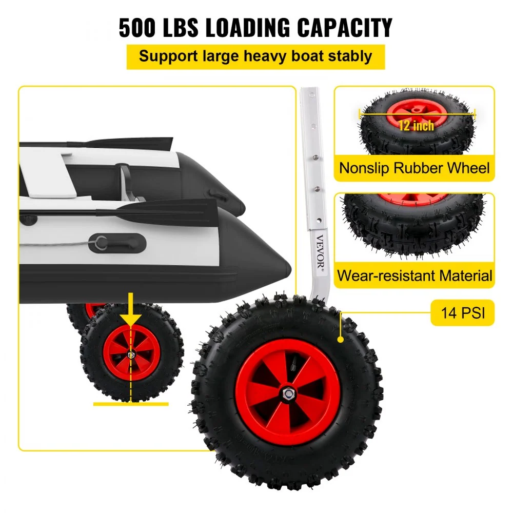 VEVOR Sliräder Bootwielen Achterwielen Boot Draagvermogen 12 inch Rubberwielen Transportwielen voor Opblaasbare Boot Modde...
